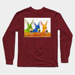 Three Quirky Colourful Donkeys chatting over the wall Long Sleeve T-Shirt